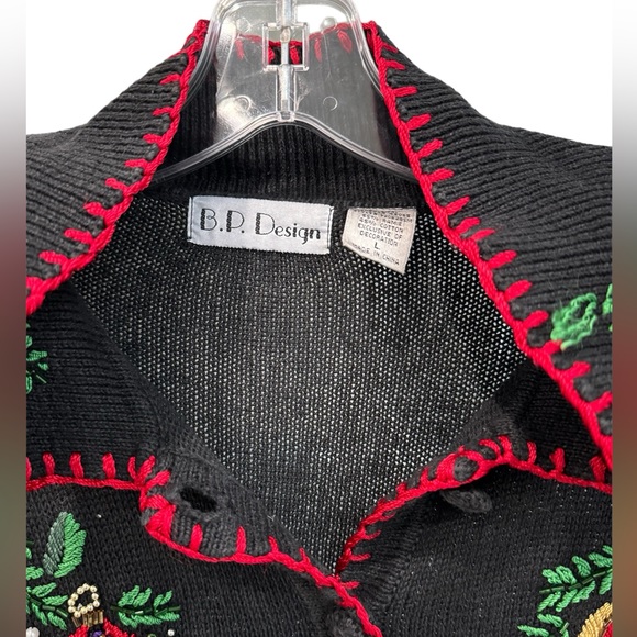 B.P Design Size L Black W Embroidered Beaded Ornaments Cardigan Sweater - Picture 2 of 6